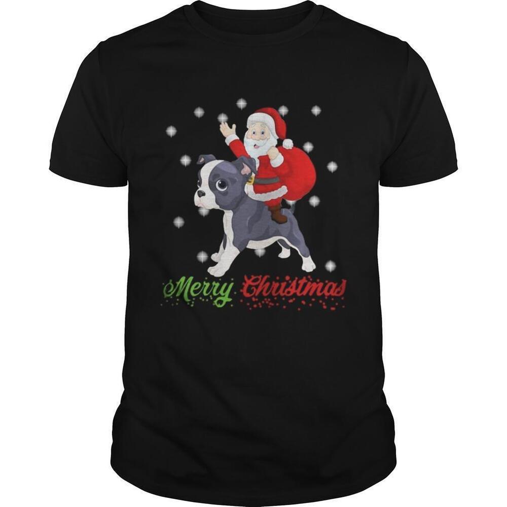 Merry Christmas Santa Claus Riding Boston Terrier
